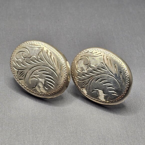 VTG Sterling Silver Floral Stud Earrings 1.25" Hollow Oval Signed FG 8.11g - Picture 5 of 10